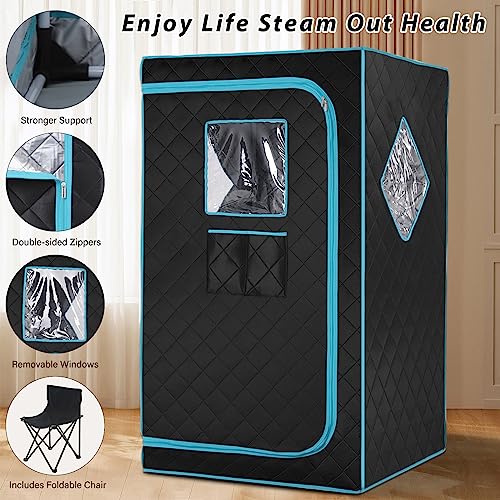 iDOTODO Portable Steam Sauna Box for Home Spa, Steam Saunas for Home, Full Body Sauna Tent for Relaxation, 1500W & 4L Sauna Steamer Machine, Remote Control, Foldable Chair (Black)
