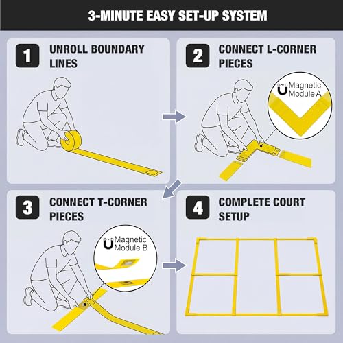Jisucute Magnetic Portable Pickle Court Marking Kit, Temporary Pickleball Court Lines, Pickleball Court Lines System in Standard Court Dimensions, No Measuring Needed, Net Not Included