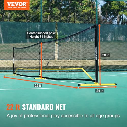 VEVOR Portable Pickleball Net System, 22FT Regulation Size Net, Weather Resistant Steady Metal Frame & Strong PE Net, Outdoor Game Sports Net with Carrying Bag, Easy Setup, Play in Backyard Driveway