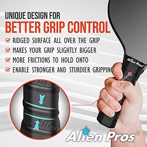 ALIEN PROS Pickleball Overgrip (4-Pack) with Ridges for Better Grip Control - Precut and Dry Feel Pickleball Grip Tape - Non-Slip Pickleball Paddle Grip Tape for High Performance (Ridged Dry, Blue)