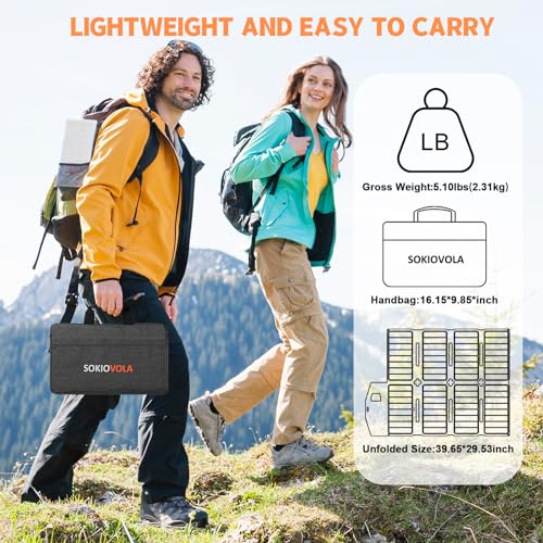 SOKIOVOLA 100W Portable Solar Panel for EF/Jackery/Bluetti/Anker Power Station MC4 Output Lightweight & Compact Foldable Solar Panel Charger Kits IP68 Waterproof for RV Travel Outdoor Activities