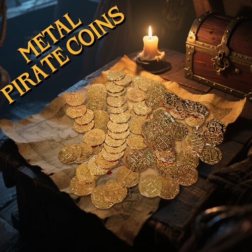 Large Metal Pirate Coins Gold Treasure Coin Set, Metal Replica Spanish Doubloons for Board Games, Tokens, Toys, Cosplay – Realistic Money Imitation for Treasure Chest -Large Size 1.18" (Gold 40 PCS)