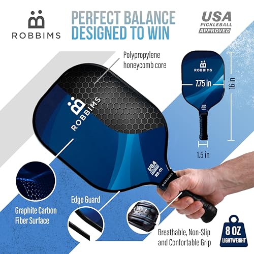 Pickleball Set with Net | 4 USA Pickleball Approved Carbon Fiber Paddles, Portable Regulation Size Net Set, 8 Outdoor Balls, Duffle Bag & Carry Bag - ROBBIMS