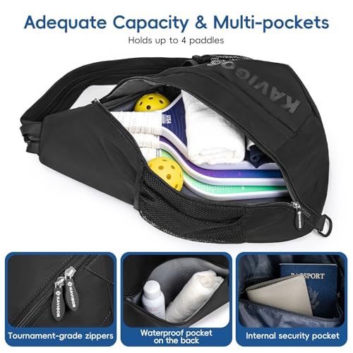 KAVIGOR 2025 Pickleball Sling Bag, Convertible Ultra-Light Backpack with Skin-Soft Fabric & Wet/Dry Pocket, Fits 4 Paddles + Gear