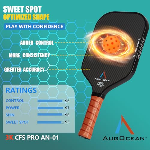 Pickleball Paddle,Pickleball Paddles-3K Raw Carbon Fiber Textured Surface with Great Grit & Spin,T700 Carbon Fiber Racket with Excellent Power,Control & Balance,USAPA Approved (Black-Brown 16mm)