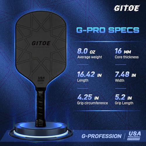 GITOE G-Pro Pickleball Paddle – 16MM Raw Carbon Fiber T700 Pickleball Paddle with High Spin, Control & Power – 2025 USAPA Approved for ‎Professional Players