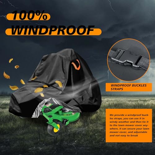 Zero-Turn Lawn Mower Covers,Waterproof Outdoor Riding Mower Cover,Fits up to 60" Decks Rider Lawnmower,Heavy Duty Anti-UV 600D Polyester Tractor Cover, Buckle Strap,79"Lx47"Wx55"H