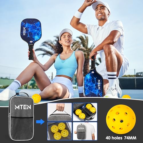 MTEN Pickleball Paddles Set of 2, USAPA Approved Fiberglass Surface Pickleball Set with 2 Pickleball Rackets, Pickle Ball Paddle Set for Beginners & Pros