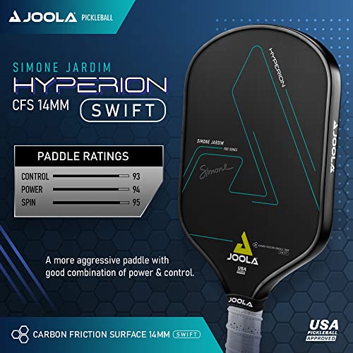 JOOLA Simone Jardim Hyperion CFS Swift Pickleball Paddle - USAPA Approved for Tournament Play - 14mm Carbon Fiber Pickle Ball Racket - Maximum Speed with High Grit & Spin
