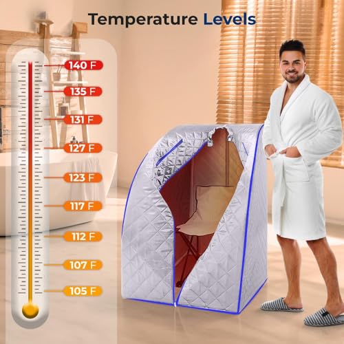 SereneLife Portable Sauna Box for Home, Infrared Sauna Tent with Heated Foot Pad and Folding Chair, Remote Control In-Home Spa, 38" x 32”