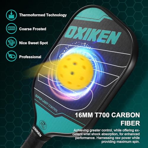 OXIKEN 16 mm Pickleball Paddles USAPA Approved T700 Carbon Fiber Surface (CFS) 8.3oz Pickle Paddle, Thermoformed High Grit & Spin, 5.5” Elongated Handle, Anti Slip Sweat Absorbing Grip with Cover Case