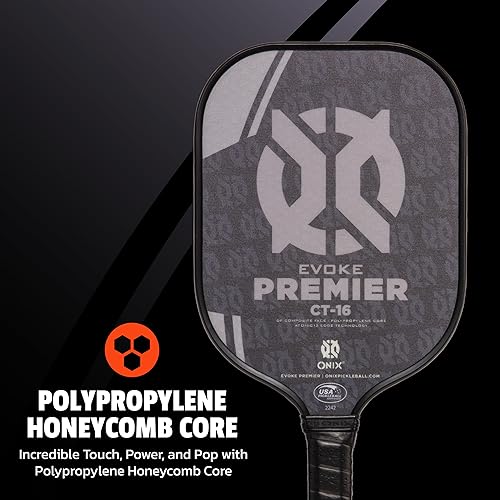 Onix Evoke Premier CT-16 Premier Pickleball Paddle Polypropylene Honeycomb Core Protective Edgeguard and Composite Face Paddle
