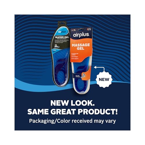 Airplus Super Gel Cushion Insole for Men’s Shoe Sizes 8-14 – All-Day Comfort, Shock Absorption, Gel Zones, Full-Length Footbed, Trim-to-Fit for Casual, Athletic, Dress Shoes, and Work Boots
