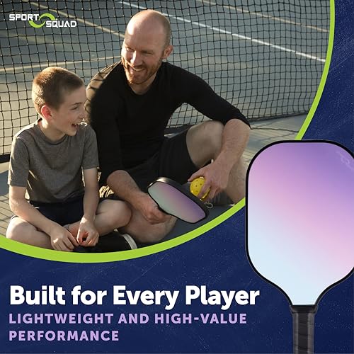 Sport Squad Lightweight Graphite Fiberglass Pickleball Paddle Designed for More Power and Consitency - Polypropylene Honeycomb Core - USAP Approved - Tacky Cushion Pickleball Grip - for Kids + Adults