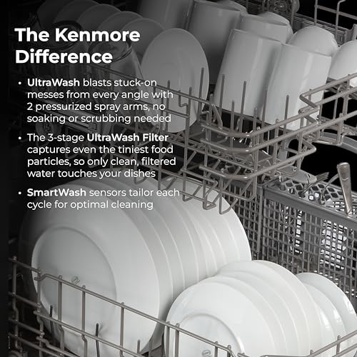 Kenmore 24" Premium Hybrid Tub Dishwasher - UltraWash, MoreSpace Adjustable Rack, High Temp & SmartWash - 12 Place Settings - 54 DBA - ENERGY STAR Certified - Fingerprint Resistant Stainless Steel