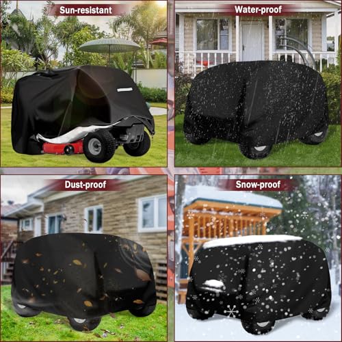 Riding Lawn Mower Cover - Riding Lawn Tractor Cover Outdoor Waterproof Heavy Duty 420D Anti-UV, Universal Fit Lawnmower Tractor Covers Up to 54" Decks, All Season Using, Lawnmower Covers for Outdoor