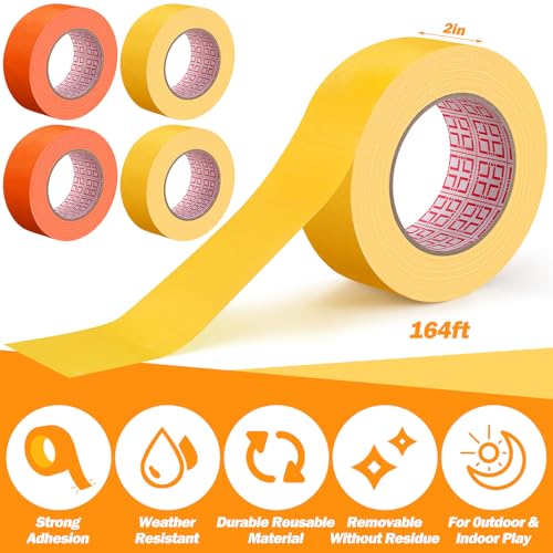 Innconee 4 Pcs Pickleball Court Tape, 2in x 656 ft Tape for Outdoor Indoor Court Temporary Lines Marking Kit for Basketball Games Activities, Orange and Yellow