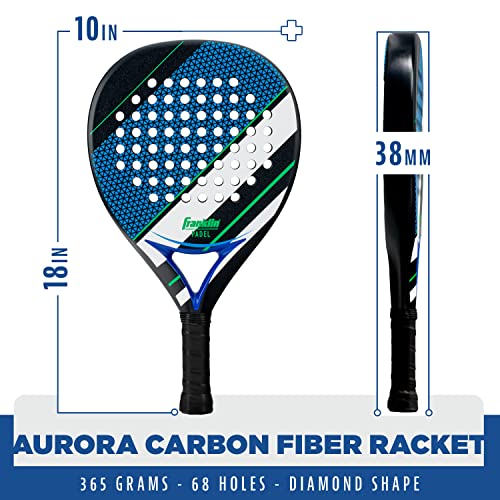 Franklin Sports Padel Racket - Aurora - Carbon Fiber Diamond Shape Padel Paddle with Foam Core + MAX Grit Surface - Pop Tennis Racket - 365g - Premium for Intermediate + Advanced Players - Blue