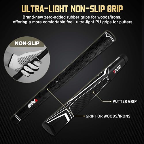 PGM NSR V 18 Piece Men's Complete Golf Club Sets - Adjustable Loft Titanium Driver (0.86 COR), Precision Weighted Fairway Woods, Forged Irons, CNC Milled Putter, with Stand Bag - Right Handed