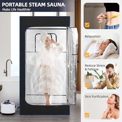 ALTLER Portable Sauna, Full Size, Steam Tent Sauna Box with 3.0L Steamer, Remote Control, Folding Chair, 9 Levels