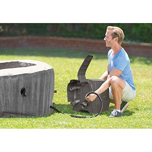Intex Greywood Deluxe 4 Person Outdoor Portable Inflatable Hot Tub Spa with Multi-Color LED Light, Foam Headrests, and 140 Soothing Bubble Jets, Gray