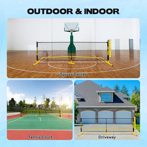 TEILLNET Pickleball Set with Net & Metal Ball Holder - Portable 22FT Regulation Size Net, 4 Wooden Paddles, 4 Balls and Carry Bag, Weather-Resistant Metal Frame, Perfect for Outdoor Indoor Driveway