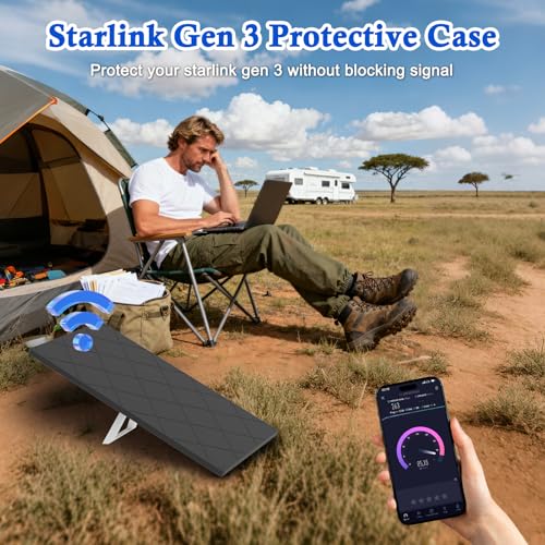 Starlink Gen 3 Protective Case, Starlink Standard Gen 3 Cover Case, Shockproof Silicone Protector Cover for Standard Satellite Dish, Waterproof, Impact Resistant to Rocks/Hail, Black