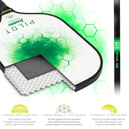 Franklin Sports Pickleball Paddle - Pilot Polypropylene Core Racket - Official USA Pickleball (USAPA) Approved Paddle - Lightweight Pro Racket - Green - 10mm Thick Core