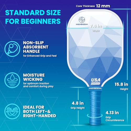 Pickleball Paddles Set of 2 or 4, USAPA Approved Pickleball Paddles Set with 4 Pickleball Balls and Pickleball Carry Bag, Fiberglass Pickle Ball Rackets 2 Pack for Beginners(Crystal B&P)