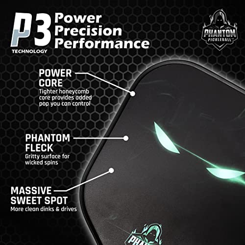 Phantom Pickleball Paddle Savage 13mm - Carbon Fiber - USA Pickleball Approved - Max Grit and Spin Elongated Body Pickle Ball Paddle - Lightweight Pickleball Racket with Polypropylene Core