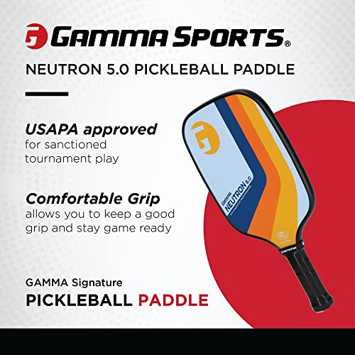 Gamma Sports 5.0 Pickleball Paddle, Graphite Pickleball Paddle with Polypropylene Core and Honeycomb Grip, Blue and Orange, 4 (1/8)