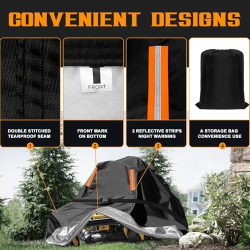 Outdoor Zero-Turn Mower Cover Waterproof,Heavy Duty 600D Tearproof Anti-UV, Universal Fit Riding Lawn Tractor Covers Up to 60" Decks,All Season Using, Windproof Nylon Buckle,79"Lx46"Wx55"H-Premium