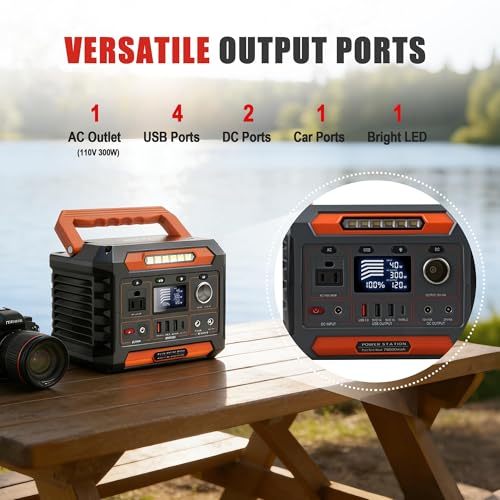 AWELTEC Portable Power Station 300W,78000Mah(288Wh) Lightweight Compact Solar Generator with AC DC USB Outlet,LED Light,Pass-Through Charging for Camping,Travel,Outdoors,Home Blackout