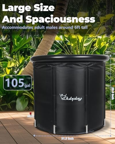 Bubplay Ice Bath Cold Plunge Tub with Cover for Indoor Outdoor for Recovery, Cold Water Therapy, Athletes & Adults -105 Gallons, Black, XL