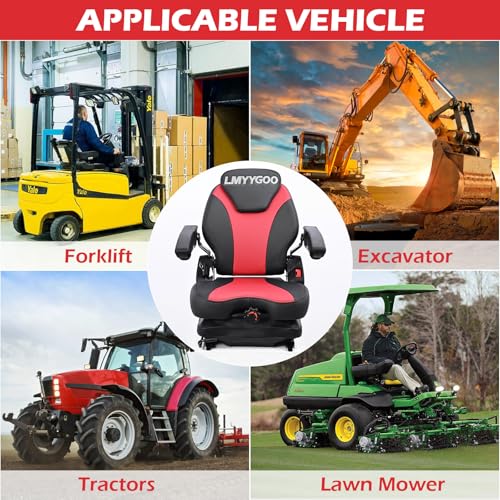 Universal Lawn Mover Seat, Zero Turn Mower Suspension Seat,Highback Low Suspension Forklift Seat with Adjustable Headrest,Adjustable Armrests Shock Absorber Heavy Duty Seat