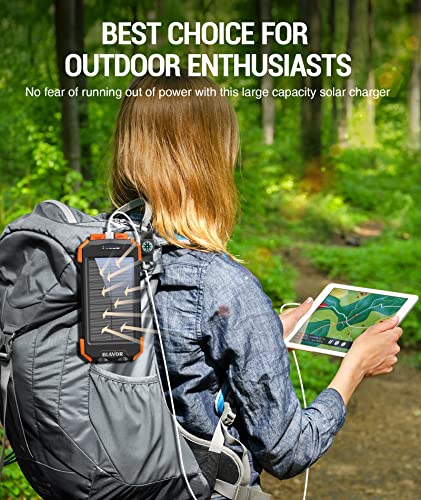 BLAVOR Solar Power Bank 10,000mAh, Portable Wireless Charger, 20W Fast Charging External Battery Pack with USB C for Cell Phones, Solar Panel Charging with Dual Flashlight for Camping