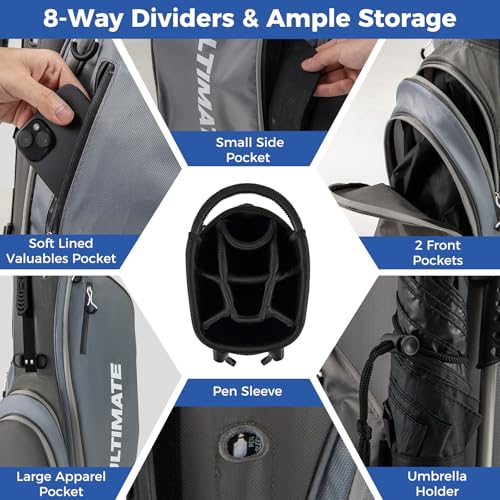 ULTIMATE Left Handed Golf Clubs for Men, 10pcs Men's Complete Golf Club Set Includes 460cc #1 Driver, #3 Fairway Wood, #4 Hybrid, #6/#7/#8/#9/#P Irons, Putter (Grey)
