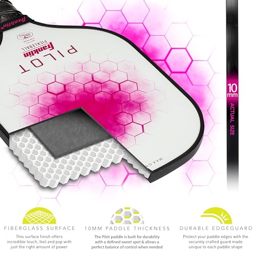 Franklin Sports Pickleball Paddle - Pilot Polypropylene Core Racket - Official USA Pickleball (USAPA) Approved Paddle - Lightweight Pro Racket - Pink - 10mm Thick Core