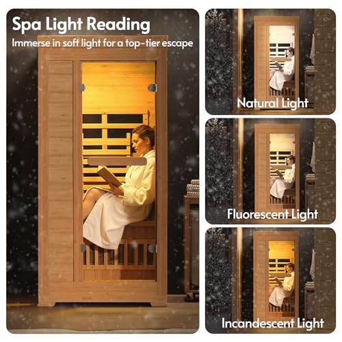 Rotihom Infrared Sauna at Home 1-2 Person with 7 Color Full Spectrum, Low EMF 1745W Fast Heating Canadian Hemlock Wood Sauna, Indoor Dry Sauna with Music Speakers for Home, Gym (3Lx3.3Wx6.3H Ft)