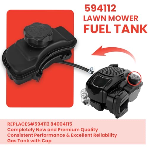 84004115 Fuel Gas Tank with Lawnmower Gas Cap Engine Fuel Tank, Plastic Gas Tank Compatible with B&S, Replace 594112