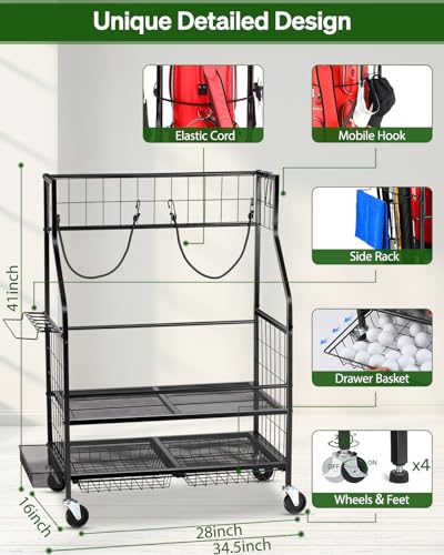 FHXZH Golf Bag Storage Garage Organizer - Golf Bag Stand Fit for 2 Bag, Extra Clubs, Balls, Shoes, and Golf Equipment Accessories, Golf Storage Rack for Garage, Club, Shed (2 Golf Bag Rack)