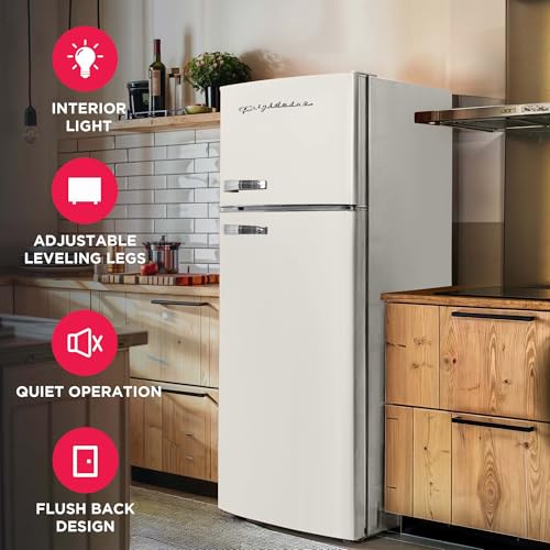 Frigidaire EFR753 Retro Apartment Size Refrigerator with Top Freezer - 2 Door Fridge with 7.5 Cu Ft of Storage Capacity, Adjustable Spill-Proof Shelves, Door & Crisper Bins, CREAM