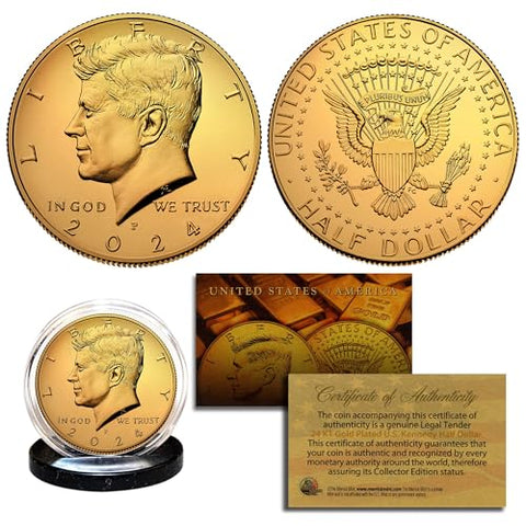 2018-P 24K Gold Gilded JFK Kennedy Half Dollar Coin (P Mint)