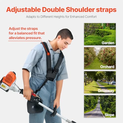 VEVOR String Trimmer, 25.2CC 2-Stroke, Gas Powered Weed Wacker, 16.9" Cordless Grass Trimmer, Multi-Functional Lawn Edger with Shoulder Strap & 3T Blade, Weed Eater for Quick Grass Cleaning