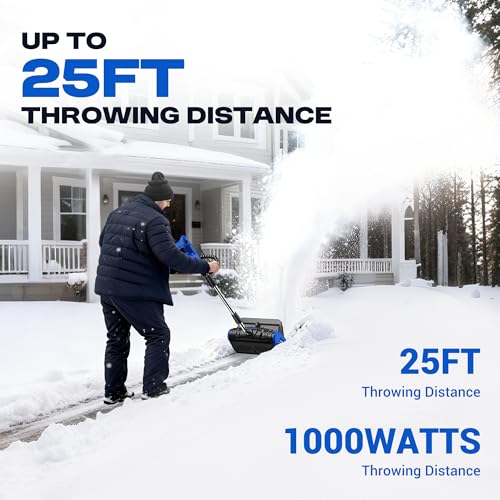 POXURIO 2 * 40V Electric Cordless Snow Shovel, 13 Inch Brushless Electric Snow Blower with 2×4.0Ah Batteries & Fast Charger, 13" Width, 6" Depth, 25FT Throw Distance Snow Shovel for Driveway, Patio