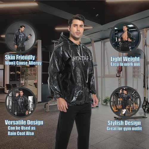 HITASTAR Sauna Pullovers Sauna Suit for Women & Men Sweat Suits Workout Shirt Long Sleeve Sweat Suits with Hood Black 1PCS Regular
