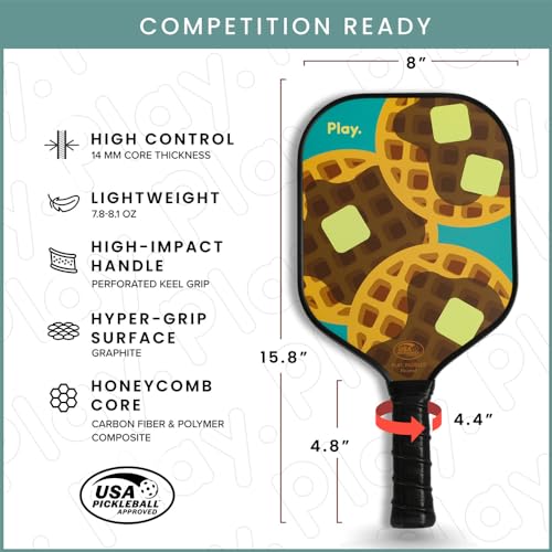 Play Paddles Pickleball Paddle – USAPA Approved Carbon Fiber Pickleball Racket, Polymer Honeycomb Core, Graphite Face, Lightweight with Cushioned Grip, Cute Design