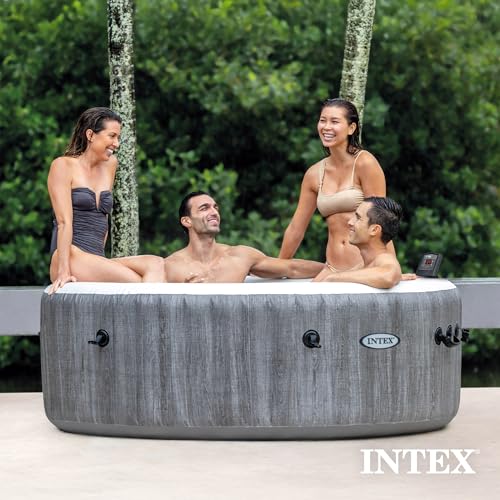 INTEX 28439EP PureSpa Greywood Deluxe Inflatable Spa Set: Includes Energy Efficient Cover – Spa Control App – Wireless Control Panel – 4 Person Capacity – 77" x 28"