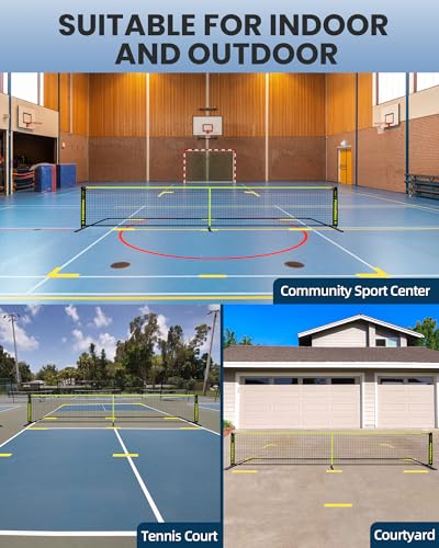Bltend Pickleball Set - 22FT Regulation Size Portable Net, 4 Pickle Balls, Court Marker, Carry Bag and Tape Measure - Indoor Outdoor Driveway Gifts