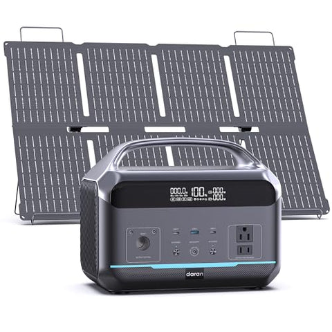 DaranEner Portable Power Station 600W with Solar Panel 80W, 288Wh LiFePO4 Battery Backup w/2 AC Outlets, 1.7H Fast Charging Solar Generator for Camping, RV Travel, Home Emergencies
